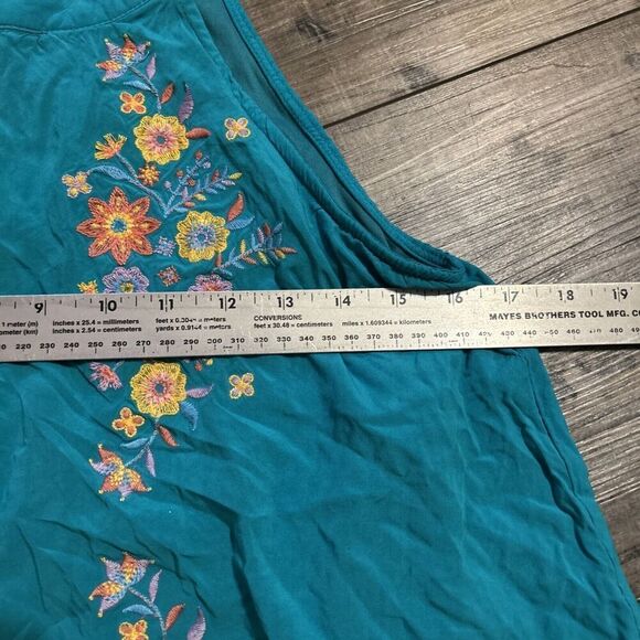 Savanna Jane Boho Dress Teal Embroidered Sleeveless Dress Size M - Picture 6 of 8